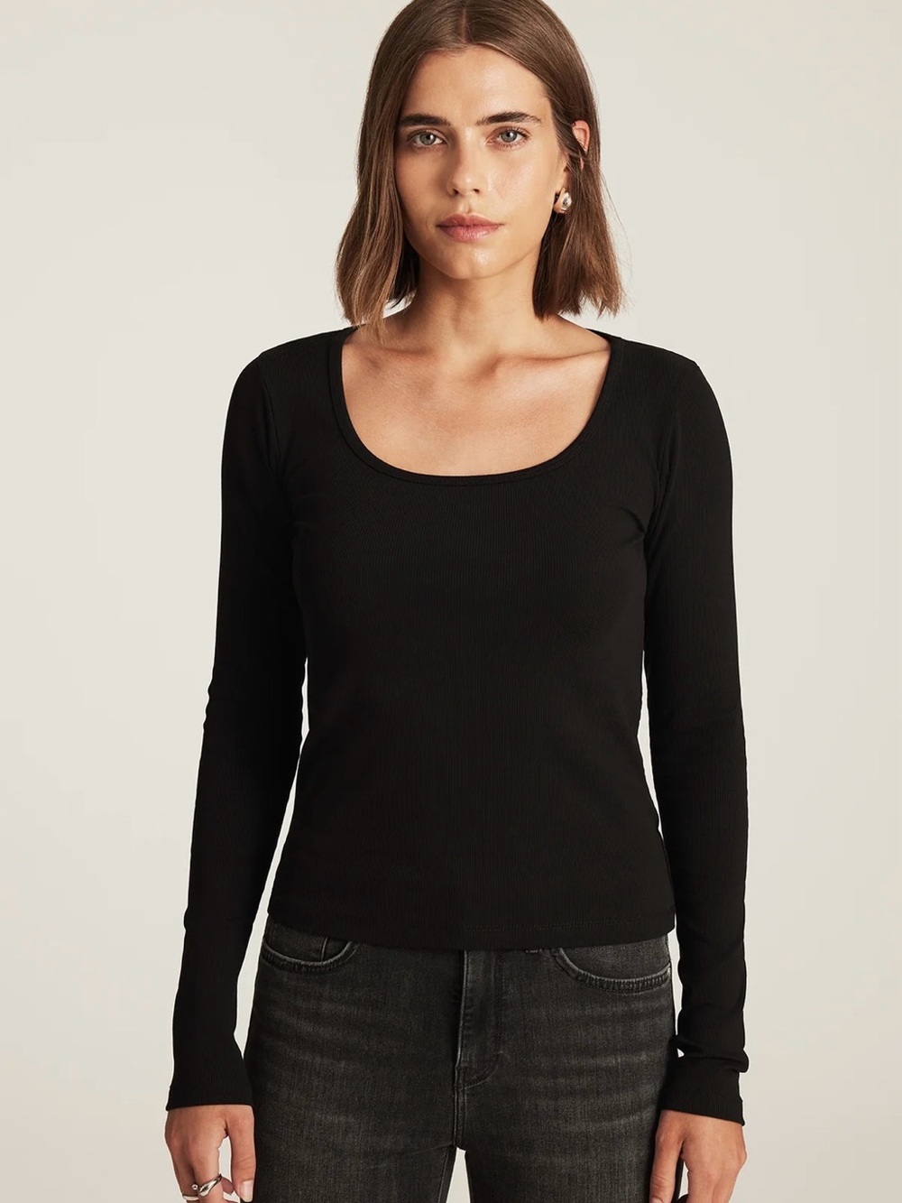 Mavi black fine rib square neck top